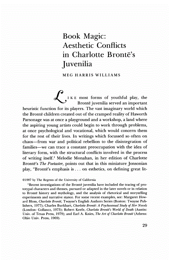 First page of  Book Magic: Aesthetic Conflicts in Charlotte Brontë's Juvenilia