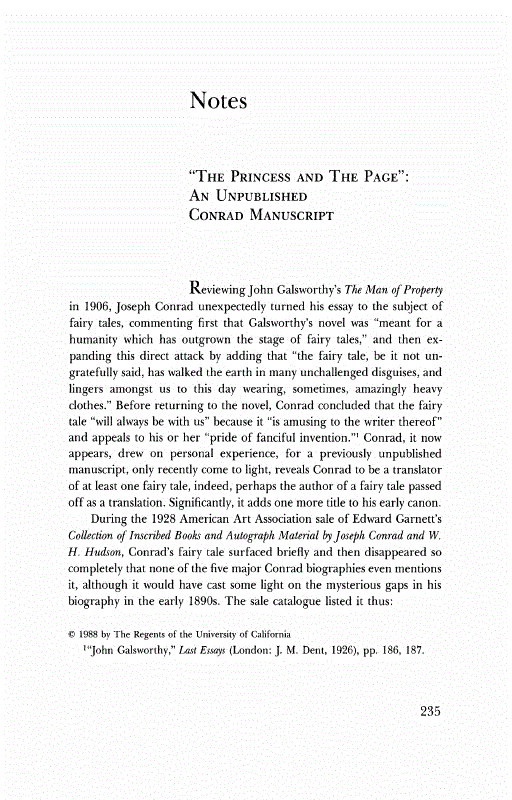 First page of "The Princess and The Page": An Unpublished Conrad Manuscript