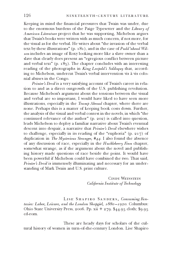 First page of Review: <italic>Consuming Fantasies: Labor, Leisure, and the London Shopgirl, 1880–1920</italic>, by Lise Shapiro Sanders<alt-title alt-title-type="implied">Review</alt-title>