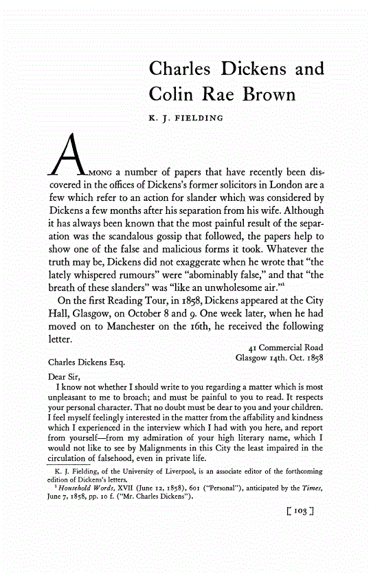 First page of Charles Dickens and Colin Rae Brown