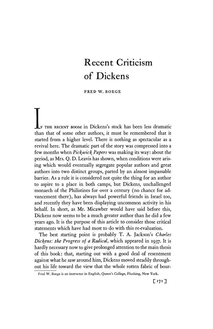 First page of Recent Criticism of Dickens