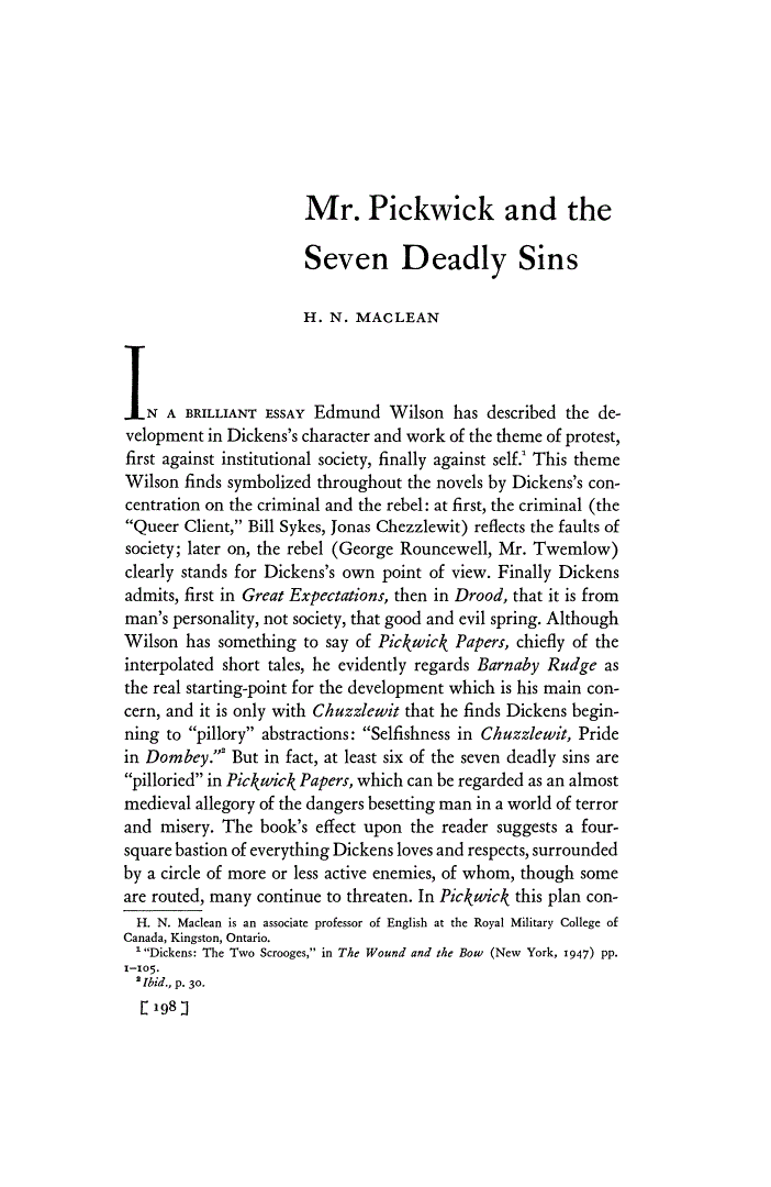 First page of Mr. Pickwick and the Seven Deadly Sins