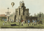 “The Fortress (which inclosed the Grand Pavillion) in the Green Park; with the ascent of the Balloon” (London: Thomas Palser, 24 Aug. 1814). Courtesy of the British Library.