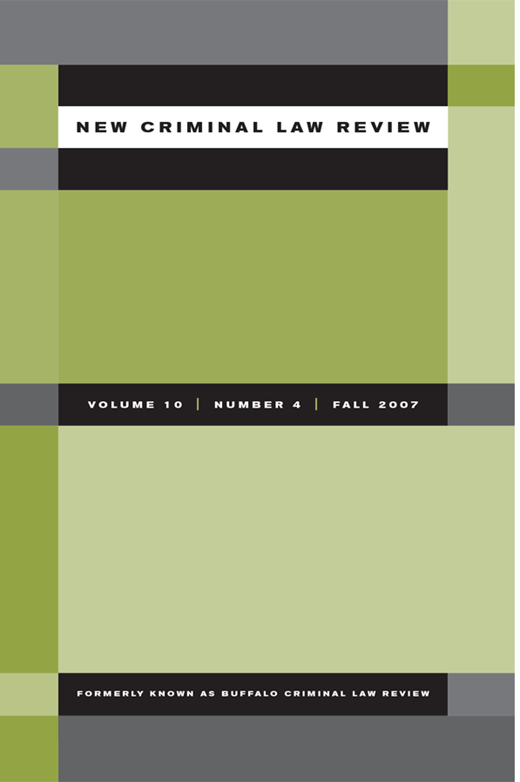 New Criminal Law Review Cover Image for Volume 10, Issue 4