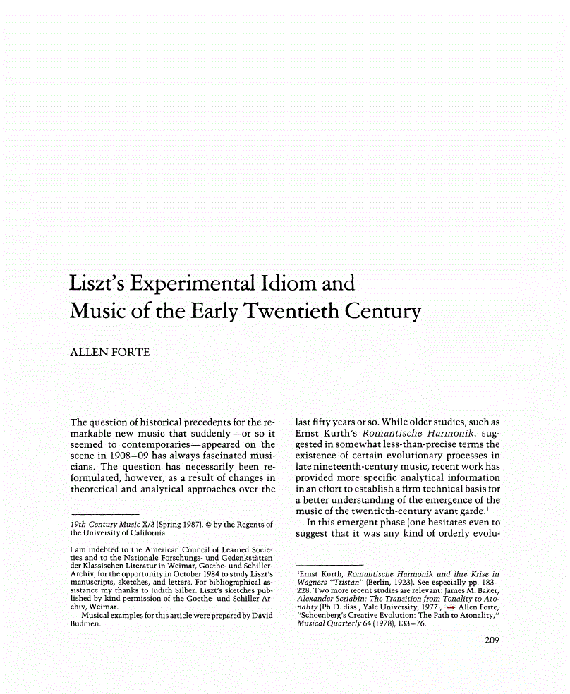 First page of Liszt's Experimental Idiom and Music of the Early Twentieth Century