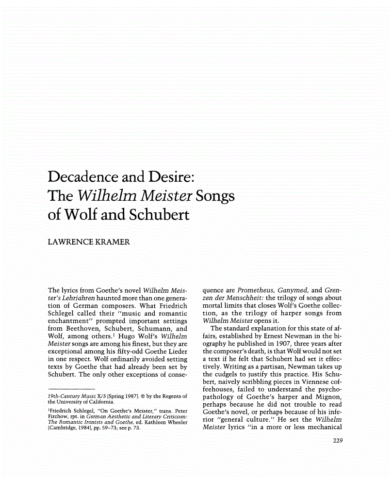 First page of Decadence and Desire: The "Wilhelm Meister" Songs of Wolf and Schubert