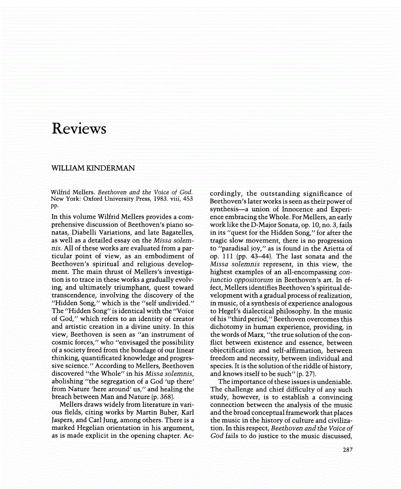 First page of Review: <italic>Beethoven and the Voice of God</italic>, by Wilfrid Mellers