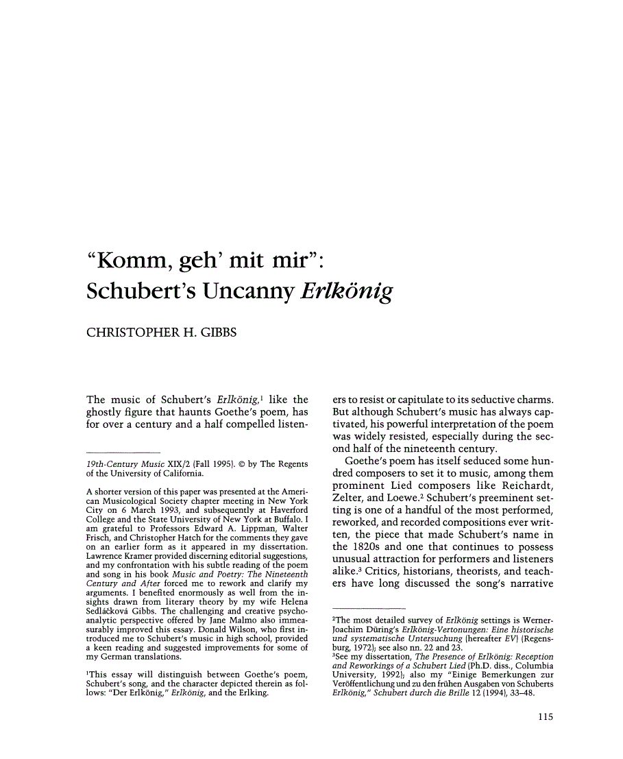 First page of  "Komm, geh' mit mir": Schubert's Uncanny "Erlkönig"