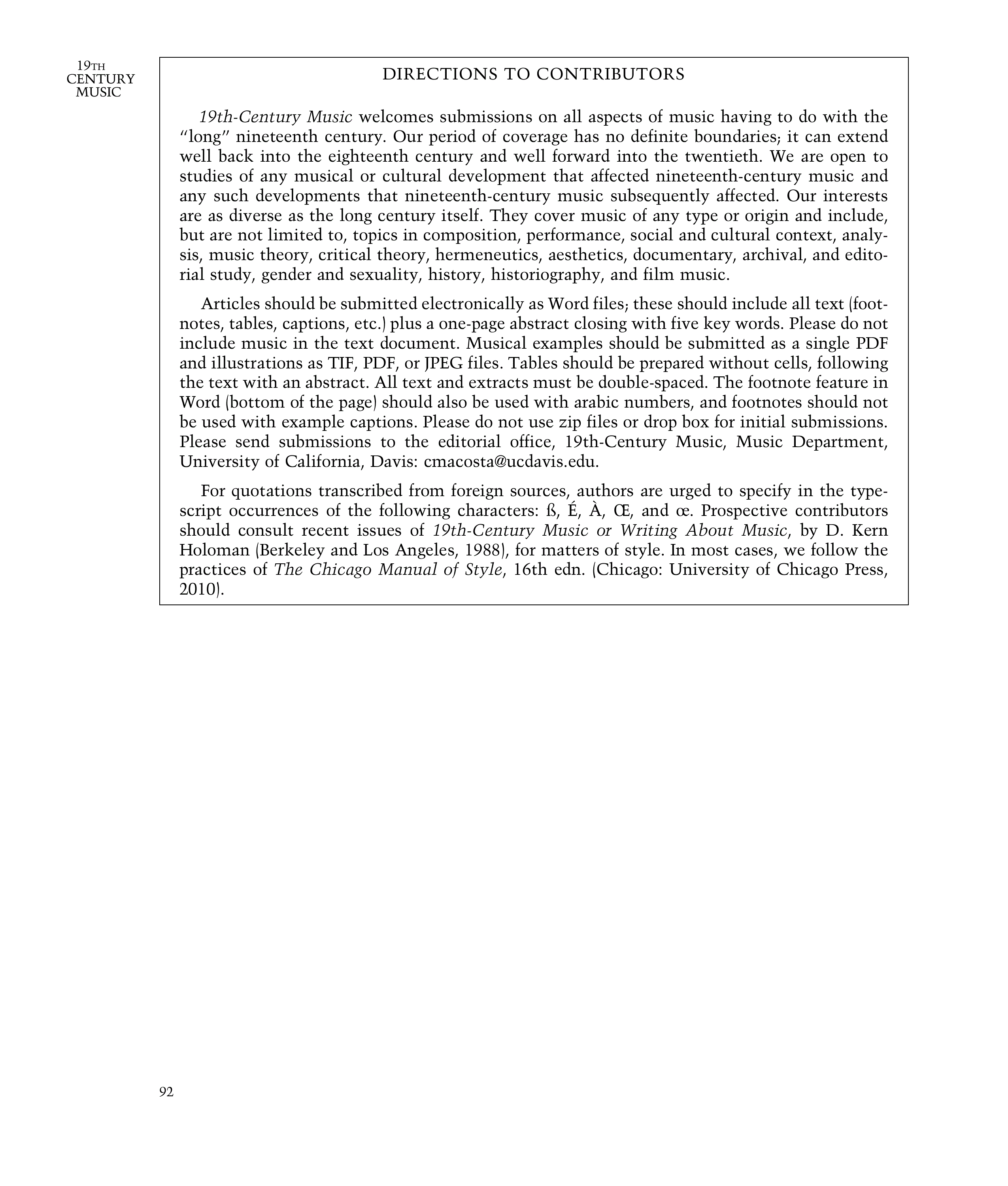 First page of Directions to Contributors