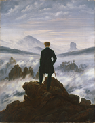 Caspar David Friedrich, Wanderer über dem Nebelmeer (Wanderer above the Sea of Fog), 1818, oil on canvas, 94.8 cm × 74.8 cm (37.3 in × 29.4 in).