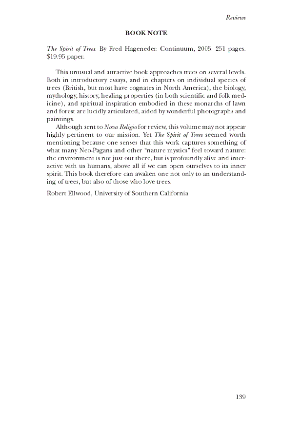 First page of Review: <italic>The Spirit of Trees</italic>, by Fred Hageneder<alt-title alt-title-type="implied">Review</alt-title>