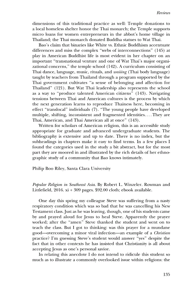 First page of Review: <italic>Popular Religion in Southeast Asia</italic> by Robert L. Winzeler