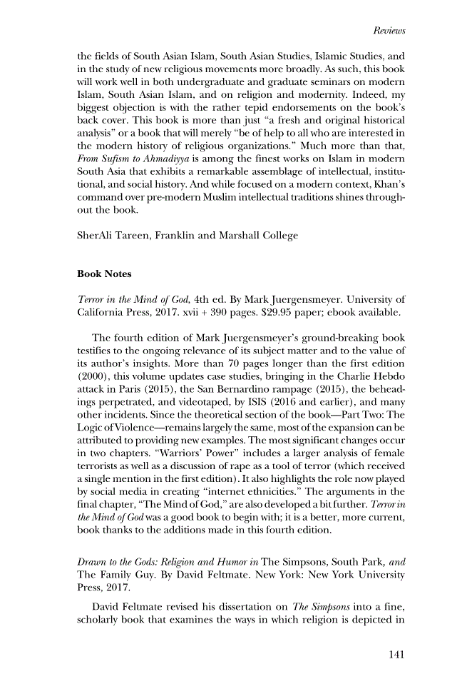 First page of Review: <italic>Terror in the Mind of God</italic>, 4th ed. by Mark Juergensmeyer