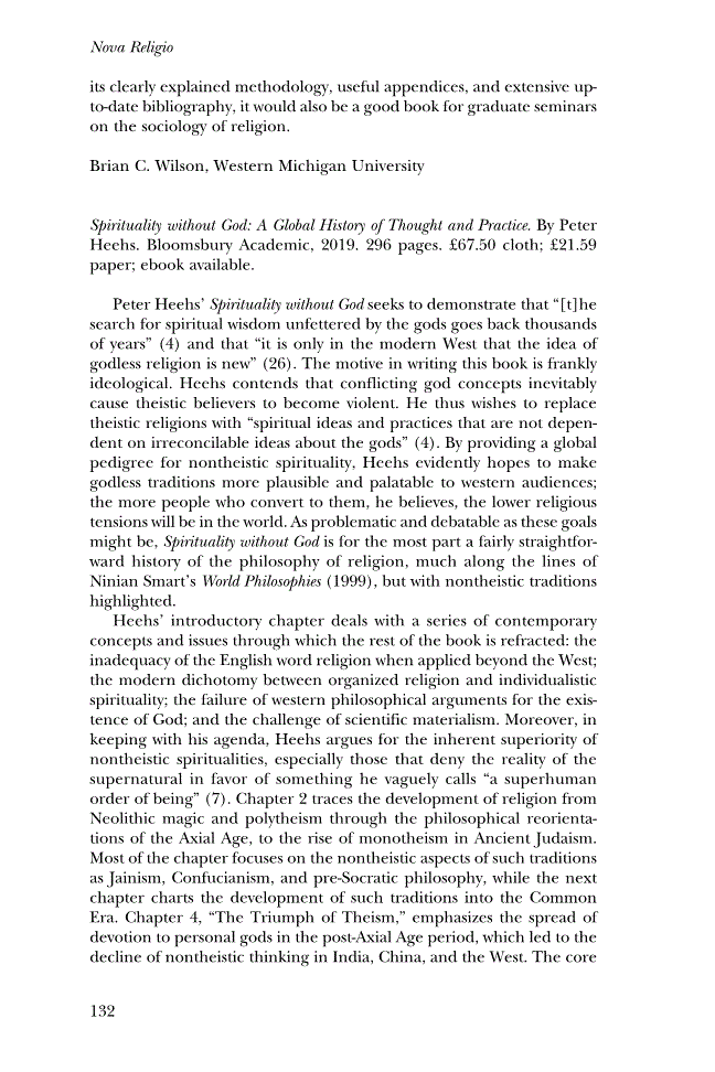 First page of Review: <italic>Spirituality without God: A Global History of Thought and Practice</italic>, by Peter Heehs
