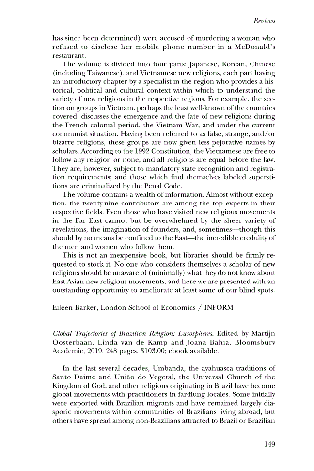 First page of Review: <italic>Global Trajectories of Brazilian Religion: Lusospheres</italic>, edited by Martijn Oosterbaan, Linda van de Kamp and Joana Bahia