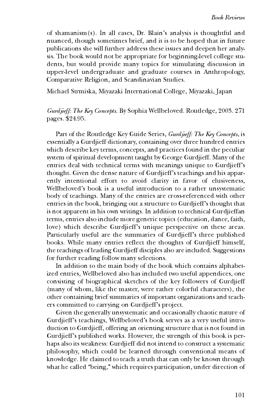 First page of Review: <italic>Gurdjieff: The Key Concepts</italic>, by Sophia Wellbeloved