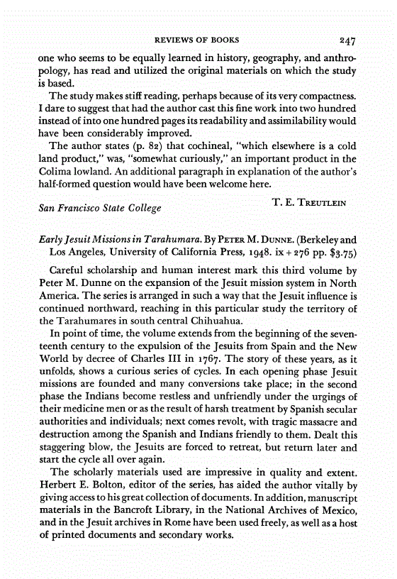 First page of Review: <italic>Early Jesuit Missions in Tarahumara</italic>, by Peter M. Dunne
