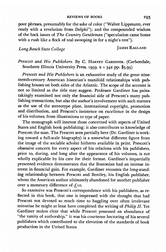 First page of Review: <italic>Prescott and His Publishers</italic>, by C. Harvey Gardiner