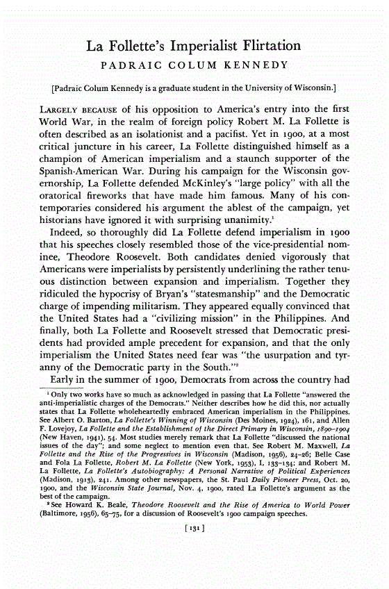 First page of La Follette's Imperialist Flirtation