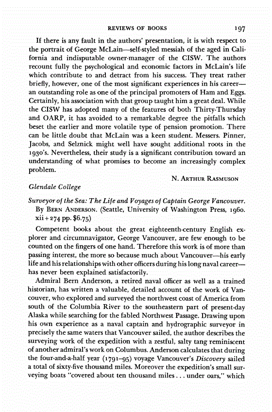 First page of Review: <italic>Surveyor of the Sea: The Life and Voyages of Captain George Vancouver</italic>, by Bern Anderson