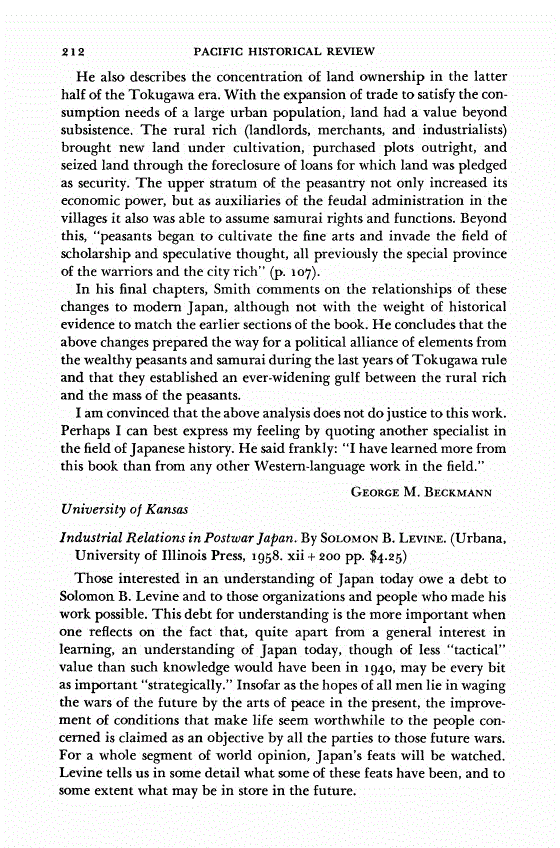 First page of Review: <italic>Industrial Relations in Postwar Japan</italic>, by Solomon B. Levine
