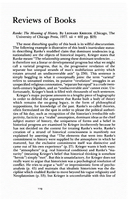 First page of Review: <italic>Ranke: The Meaning of History</italic>, by Leonard Krieger