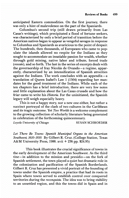 First page of Review: <italic>Let There Be Towns: Spanish Municipal Organs in the American Southwest, 1610-1810</italic>, by Gilbert R. Cruz
