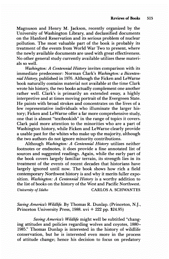 First page of Review: <italic>Saving America's Wildlife</italic>, by Thomas R. Dunlap