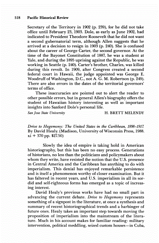 First page of Review: <italic>Drive to Hegemony: The United States in the Caribbean, 1898-1917</italic>, by David Healy
