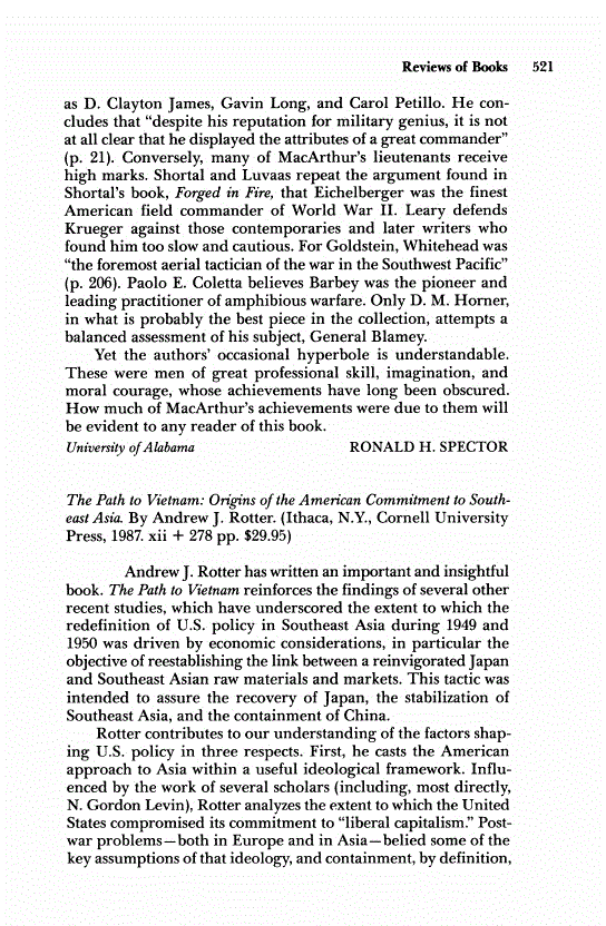 First page of Review: <italic>The Path to Vietnam: Origins of the American Commitment to Southeast Asia</italic>, by Andrew J. Rotter