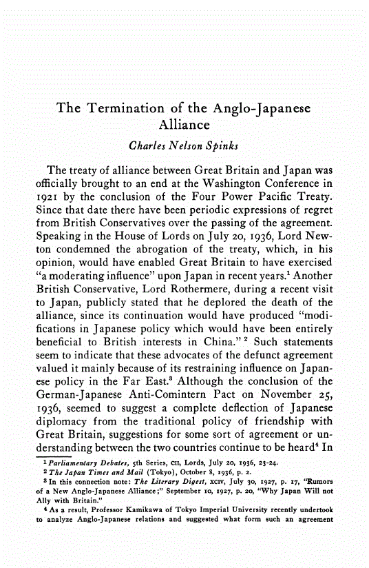 First page of The Termination of the Anglo-Japanese Alliance