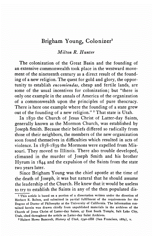 First page of Brigham Young, Colonizer