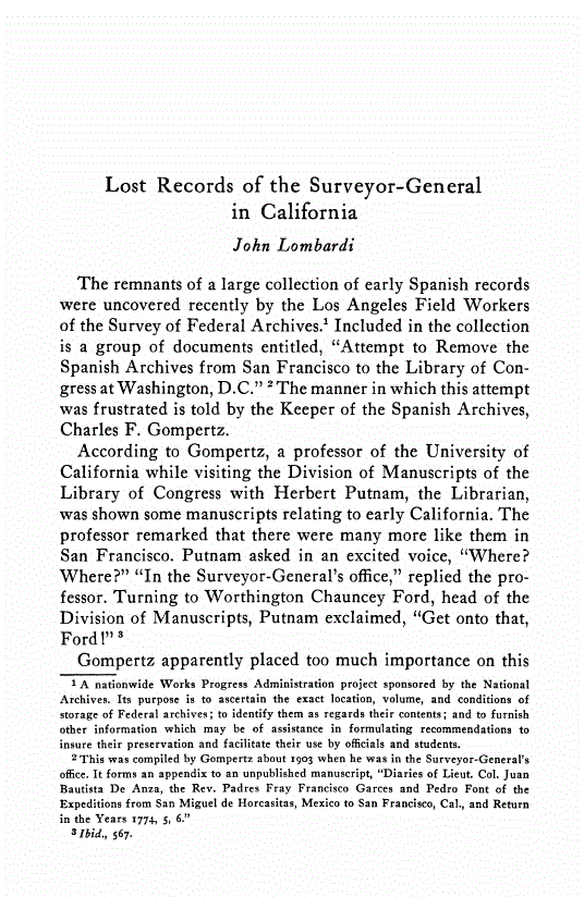 First page of Lost Records of the Surveyor-General in California