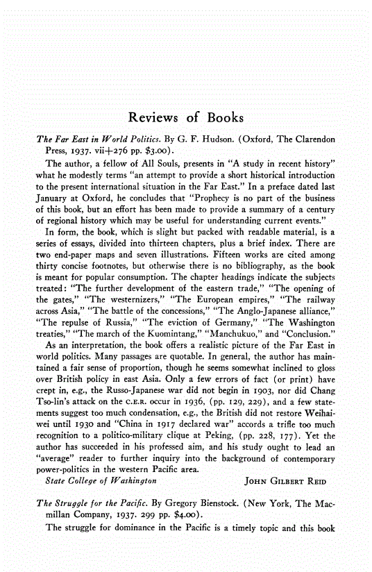 First page of Review: <italic>The Struggle for the Pacific</italic>, by Gregory Bienstock