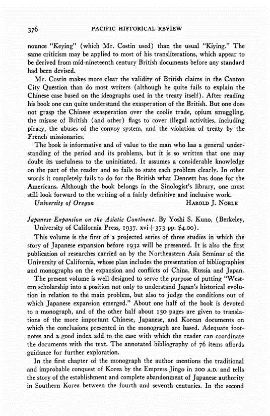 First page of Review: <italic>Japanese Expansion on the Asiatic Continent</italic>, by Yoshi S. Kuno