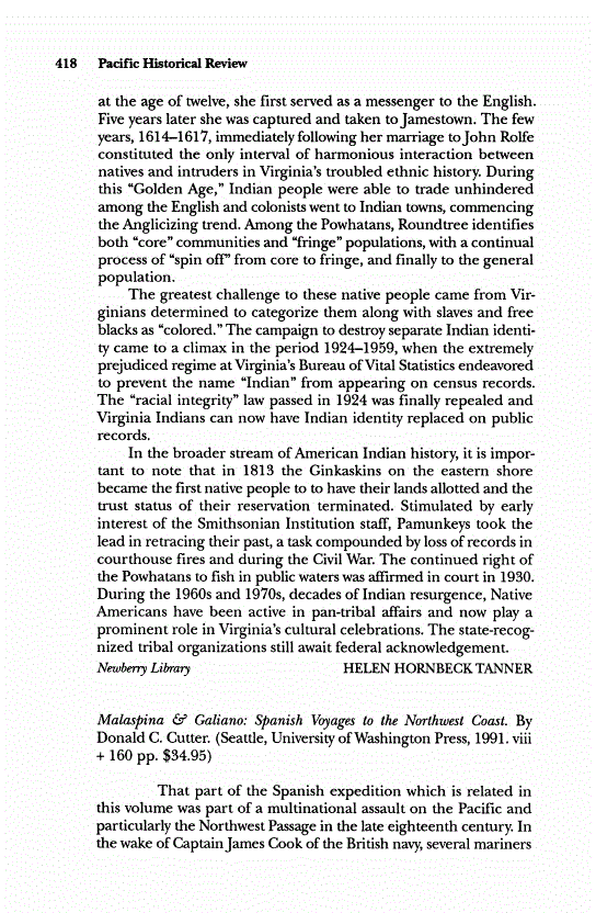 First page of Review: <italic>Malaspina &amp; Galiano: Spanish Voyages to the Northwest Coast</italic>, by Donald C. Cutter