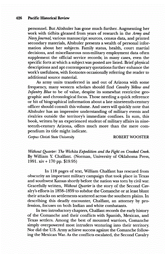 First page of Review: <italic>Without Quarter: The Wichita Expedition and the Fight on Crooked Creek</italic>, by William Y. Chalfant