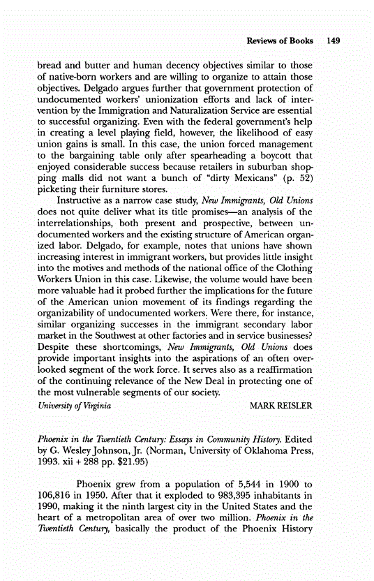 First page of Review: <italic>Phoenix in the Twentieth Century: Essays in Community History</italic>, by G. Wesley Johnson, Jr.