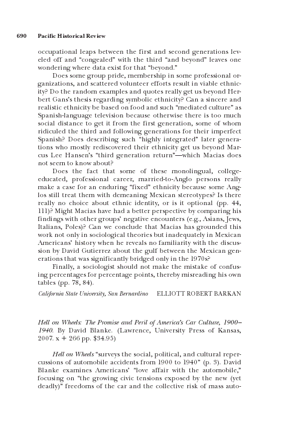 First page of Review: <italic>Hell on Wheels: The Promise and Peril of America's Car Culture, 1900–1940</italic>, by David Blanke
