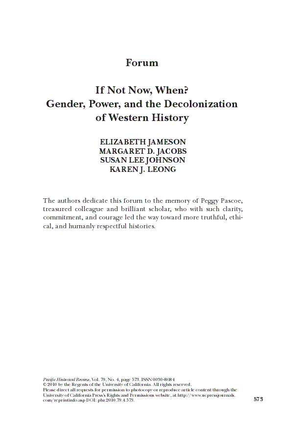 First page of If Not Now, When? Gender, Power, and the Decolonization of Western History