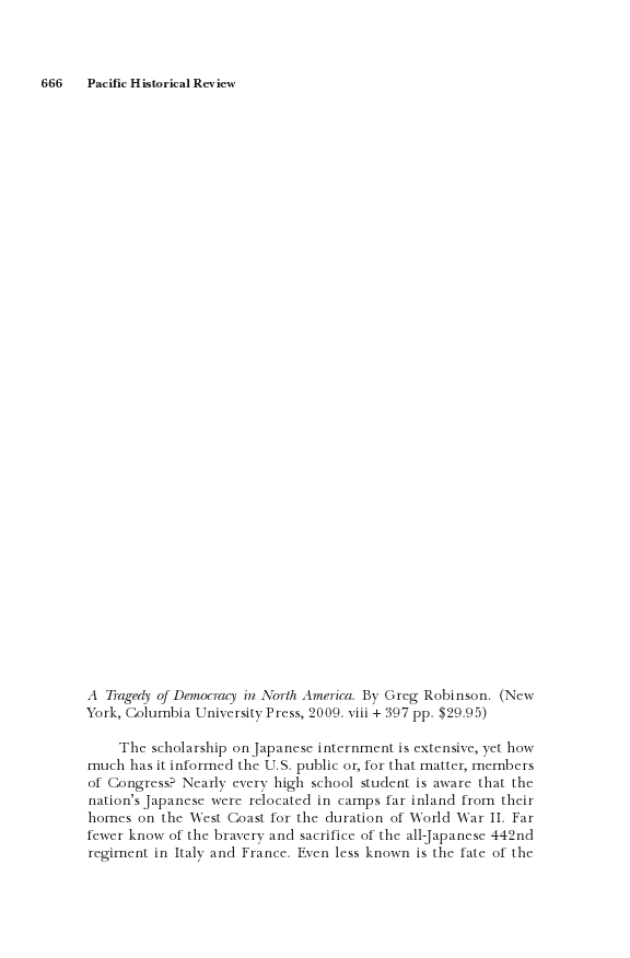 First page of Review: <italic>A Tragedy of Democracy in North America</italic>, by Greg Robinson