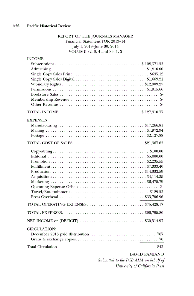 First page of Report of the Journals Manager