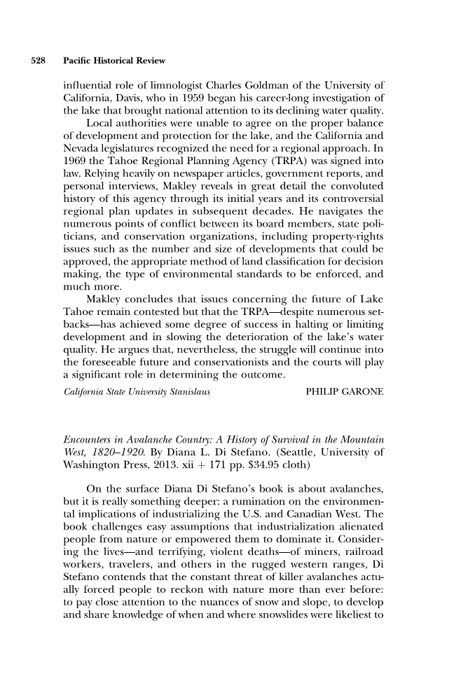 First page of Review: <italic>Encounters in Avalanche Country: A History of Survival in the Mountain West, 1820–1920</italic> by Diana L. Di Stefano