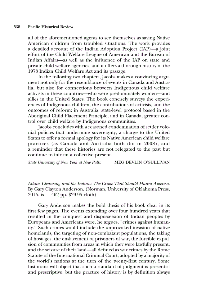 First page of Review: <italic>Ethnic Cleansing and the Indian: The Crime That Should Haunt America</italic> by Gary Clayton Anderson