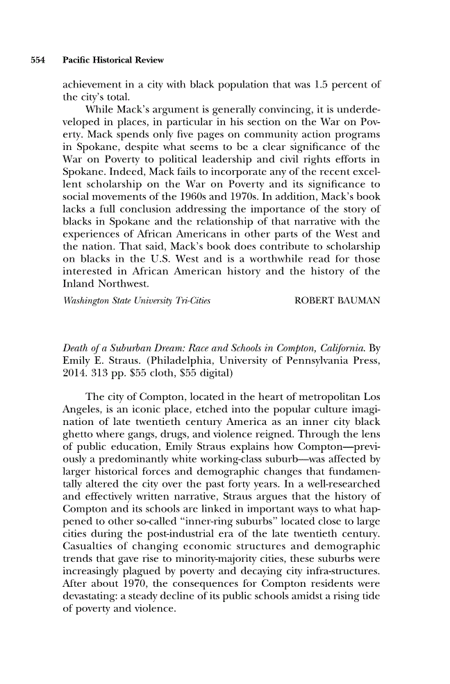 First page of Review: <italic>Death of a Suburban Dream: Race and Schools in Compton, California</italic> by Emily E. Straus