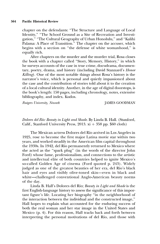 First page of Review: <italic>Dolores del Río: Beauty in Light and Shade</italic> by Linda B. Hall