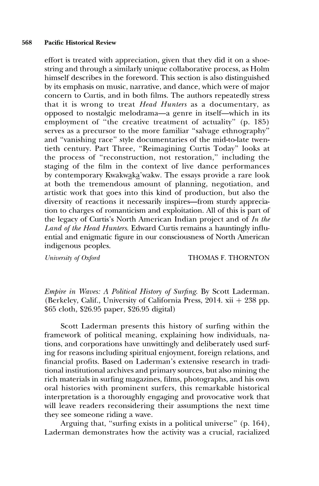 First page of Review: <italic>Empire in Waves: A Political History of Surfing</italic> by Scott Laderman