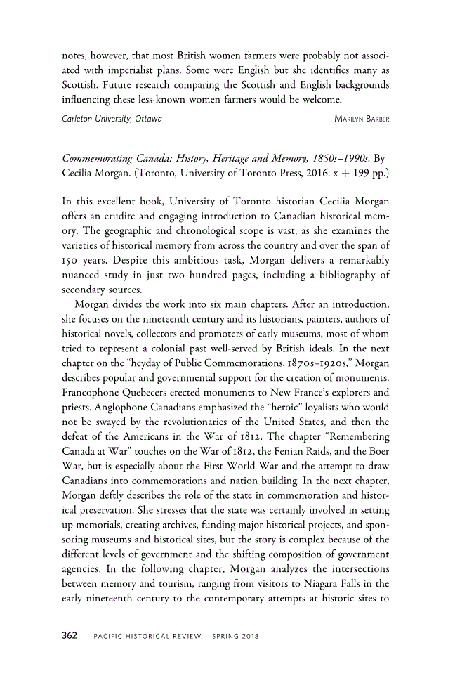 First page of Review: <italic>Commemorating Canada: History, Heritage and Memory, 1850s–1990s</italic> by Cecilia Morgan