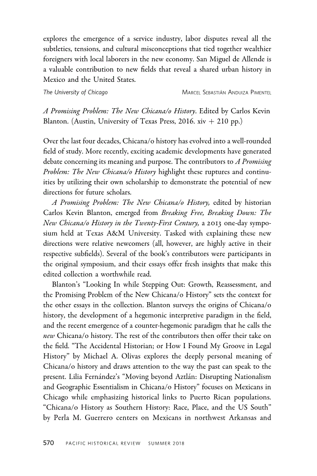 First page of Review: <italic>A Promising Problem: The New Chicana/o History</italic> edited by Carlos Kevin Blanton