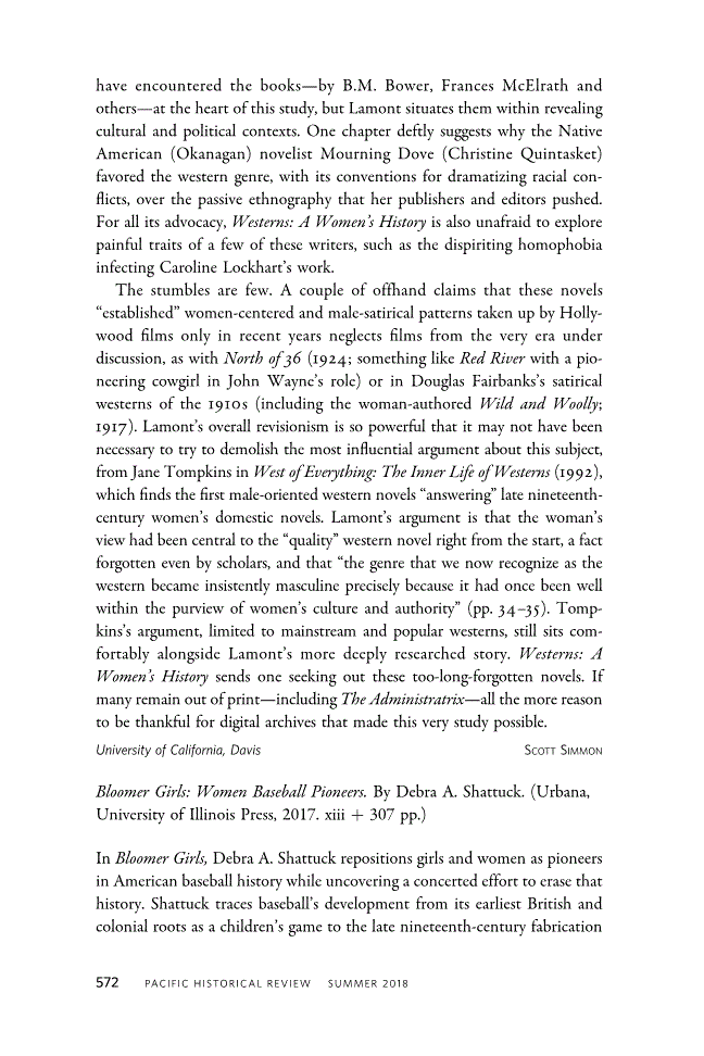 First page of Review: <italic>Bloomer Girls: Women Baseball Pioneers</italic> by Debra A. Shattuck